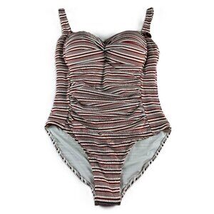 Nip Tuck Joanne One Piece Swimsuit Women's Size 8 Ochre Striped Multifit Cups